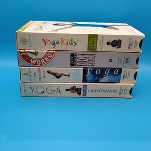 Yoga VHS Tape Lot Jane Fonda YogaKids Rodney Yee Abs Meditation Workout Set 4